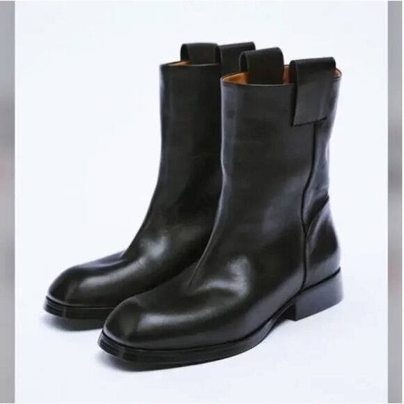 ZARA Charlotte Gainsbourg Collection Leather Boots NWT - Picture 1 of 14